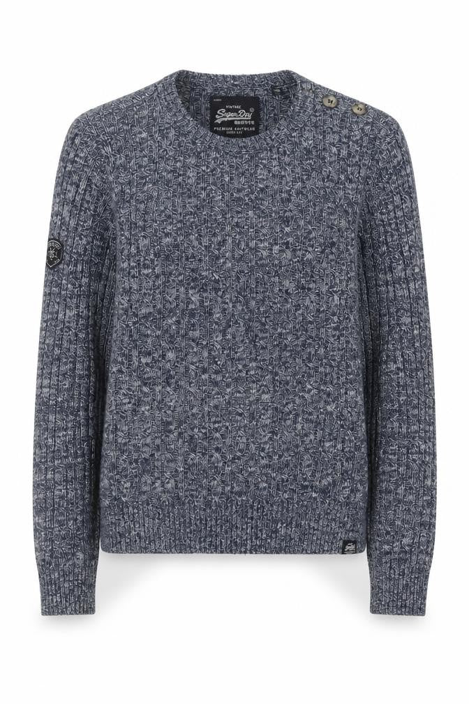 Superdry Women's Blue Cable-Knit Crew Neck Jumper Medium