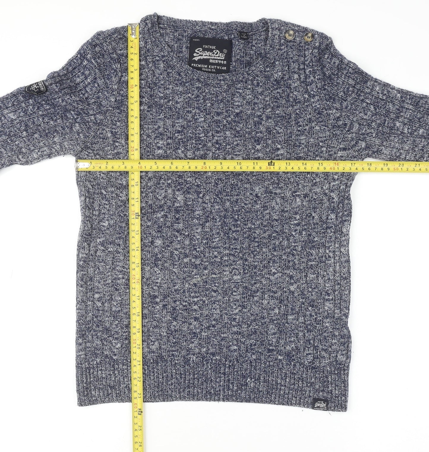 Superdry Women's Blue Cable-Knit Crew Neck Jumper Medium