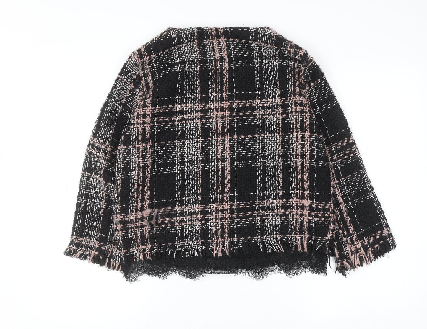 Zara Women Black Check Tweed Pullover Jumper Size L