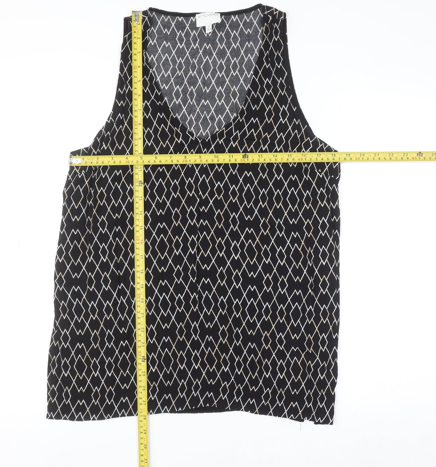 Witchery Women's Black Geometric Viscose Sleeveless Tank Top Size 14
