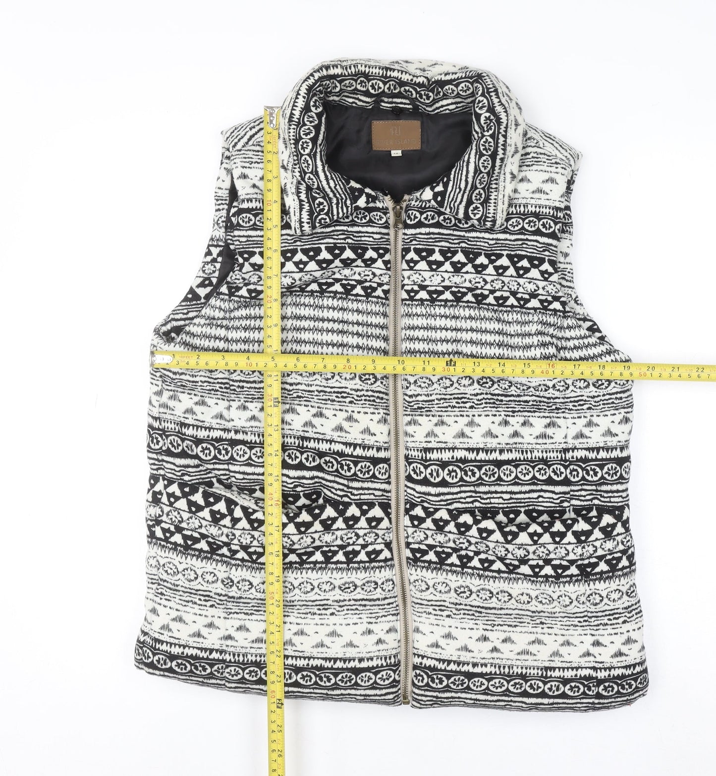 River Island Women's Black Aztec Knit Zip Waistcoat Size 14