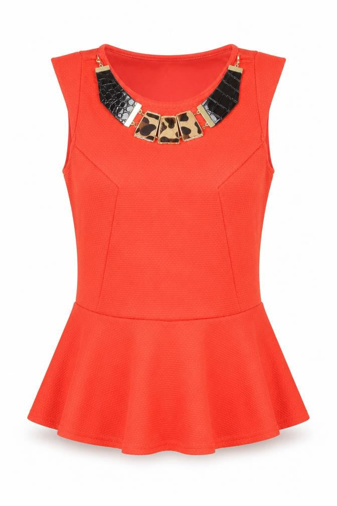 River Island Womens Orange Peplum Sleeveless Blouse Size 8