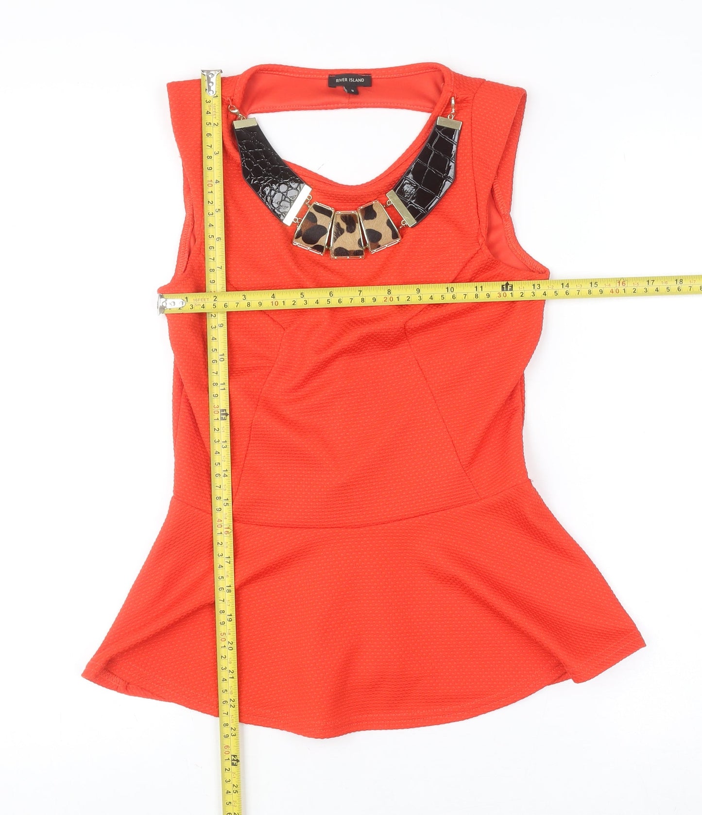 River Island Womens Orange Peplum Sleeveless Blouse Size 8