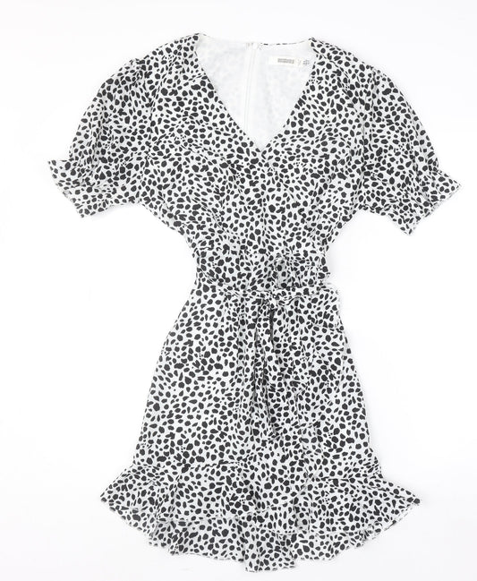 Missguided Women's Black Animal Print Short Wrap Dress Size 8