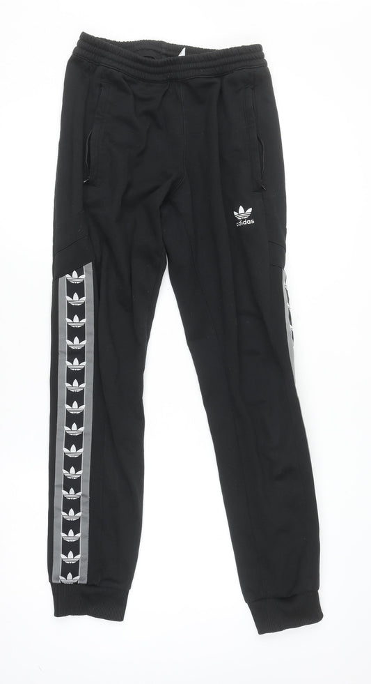 adidas Boys Black Jogger Activewear Trousers Size S with Side Stripe