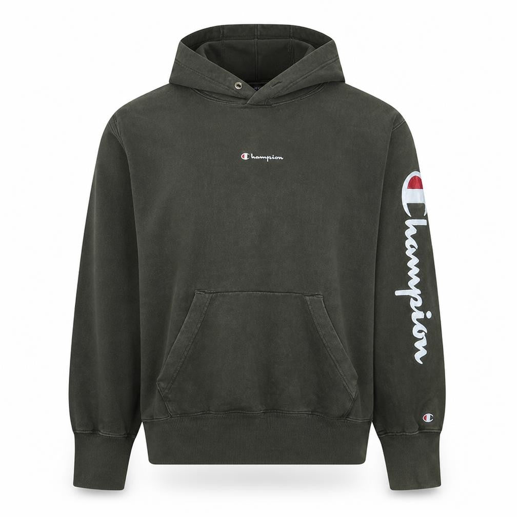 Champion Men's Green Pullover Hoodie L Logo Print Cotton Sweatshirt