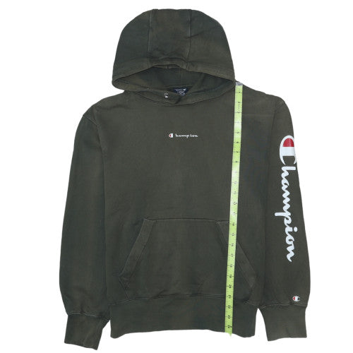 Champion Men's Green Pullover Hoodie L Logo Print Cotton Sweatshirt