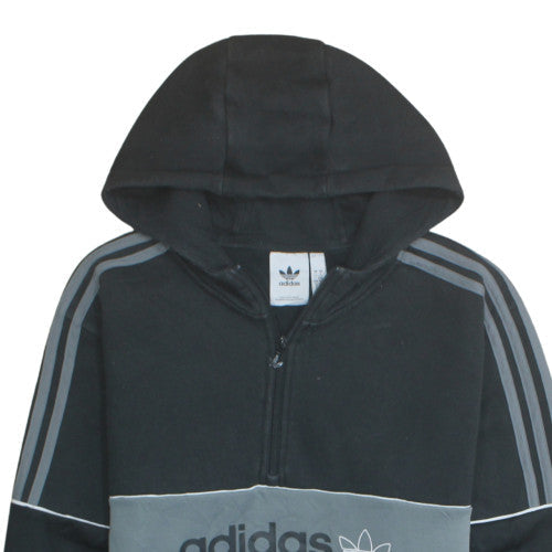 Adidas Mens Black Hoodie L 1/2 Zip Pullover Hooded Sweatshirt
