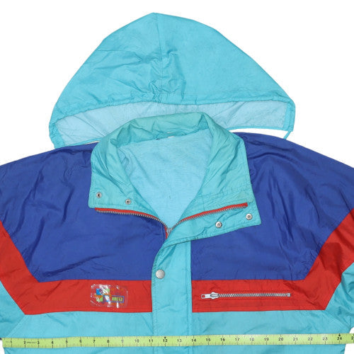 Brugi Women's Blue 90s Hooded Long Parka Jacket M Retro Winter Coat