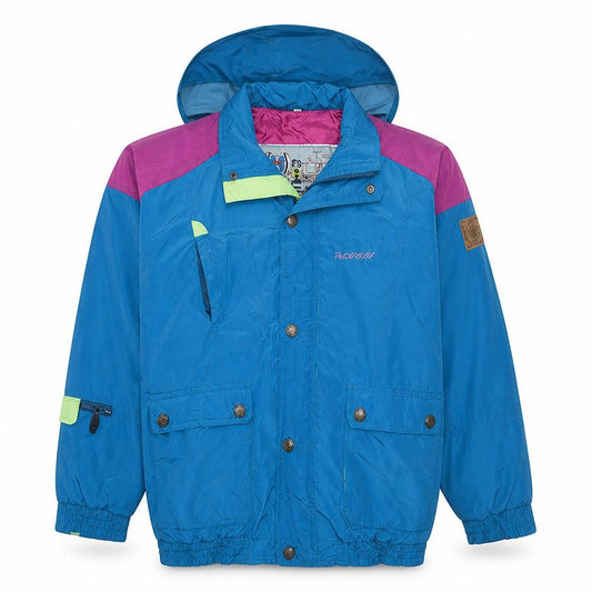 Rucanor Women Blue Pink Hooded Puffer Jacket Size M Retro 90s Style