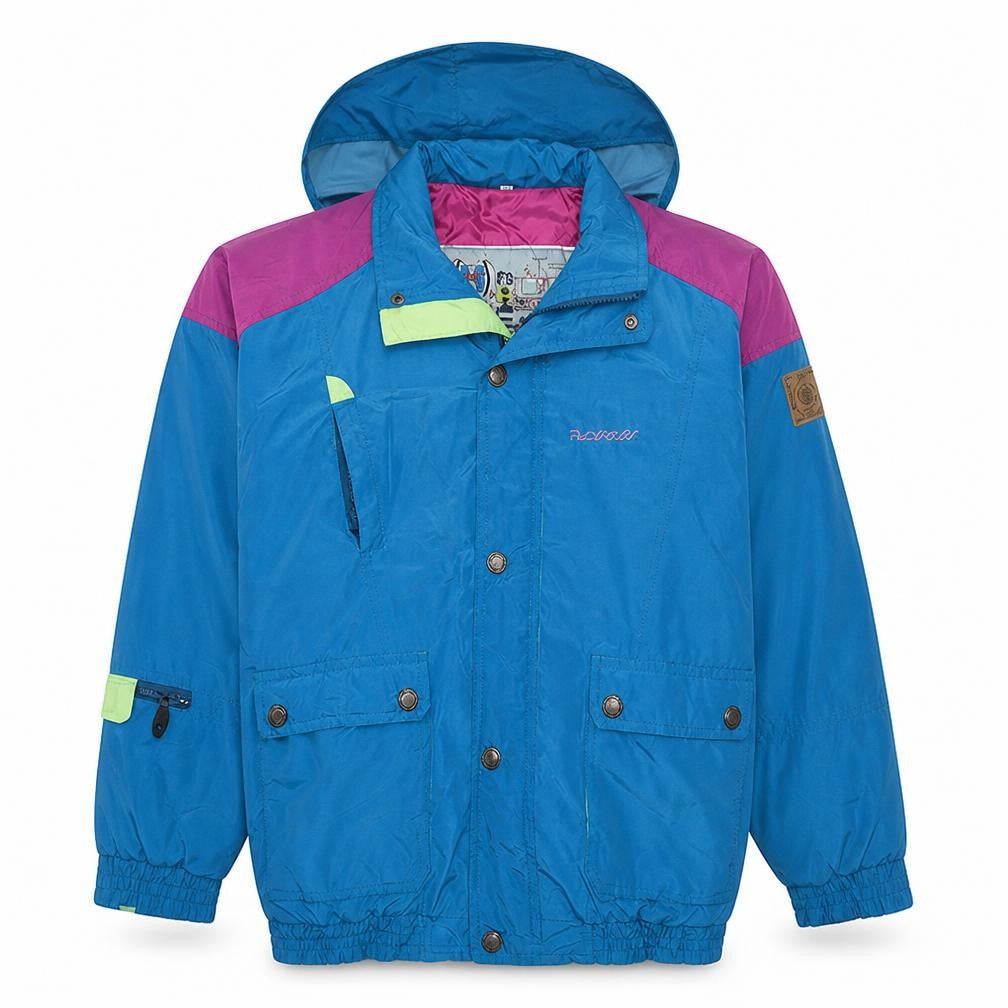 Rucanor Women Blue Pink Hooded Puffer Jacket Size M Retro 90s Style
