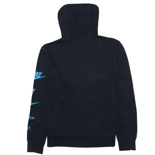 Nike Mens Black XS Pullover Hoodie Blue Logo Graphic Print