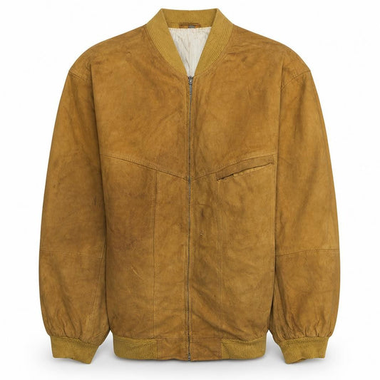 Barisal Mens Brown Suede Leather Bomber Jacket Lined Zip Up L