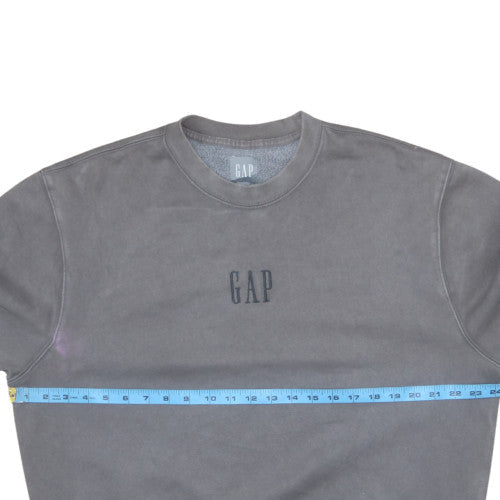 GAP Men Grey Logo Crew Neck Fleece L Pullover Sweatshirt