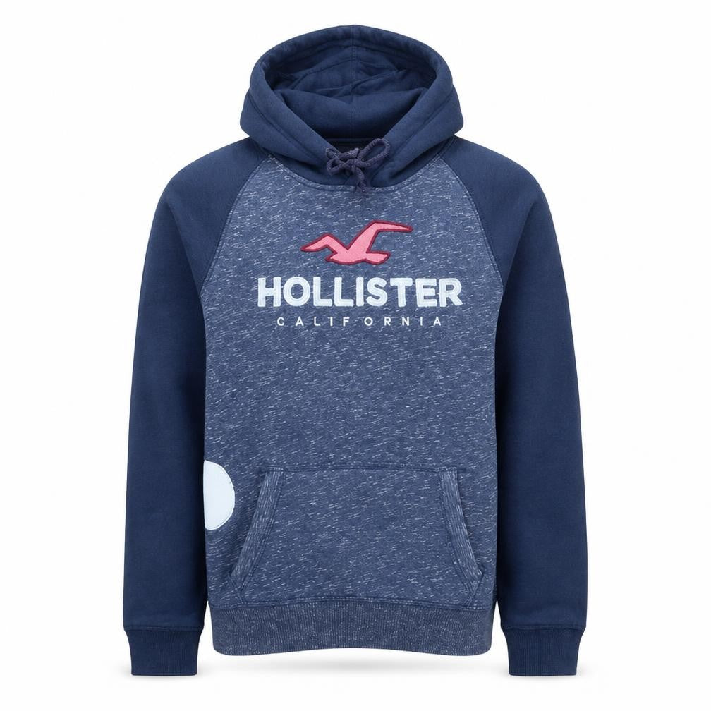 Hollister Men Blue Pullover Hoodie S Logo Graphic Cotton Blend
