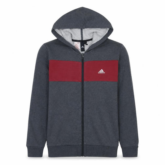 Adidas Boys Grey & Red Full Zip Hoodie Size 13-14 Years Cotton Blend