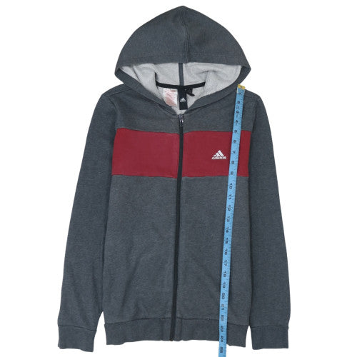 Adidas Boys Grey & Red Full Zip Hoodie Size 13-14 Years Cotton Blend