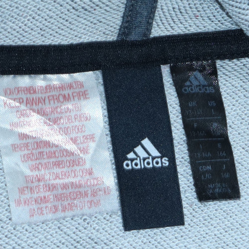 Adidas Boys Grey & Red Full Zip Hoodie Size 13-14 Years Cotton Blend