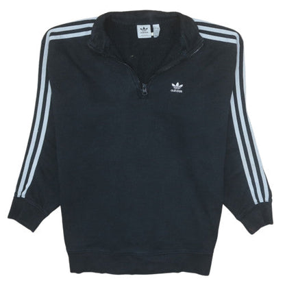 Additional front view of Adidas Women Black 1/4 Zip Sweatshirt UK 8 Classic Logo Pullover