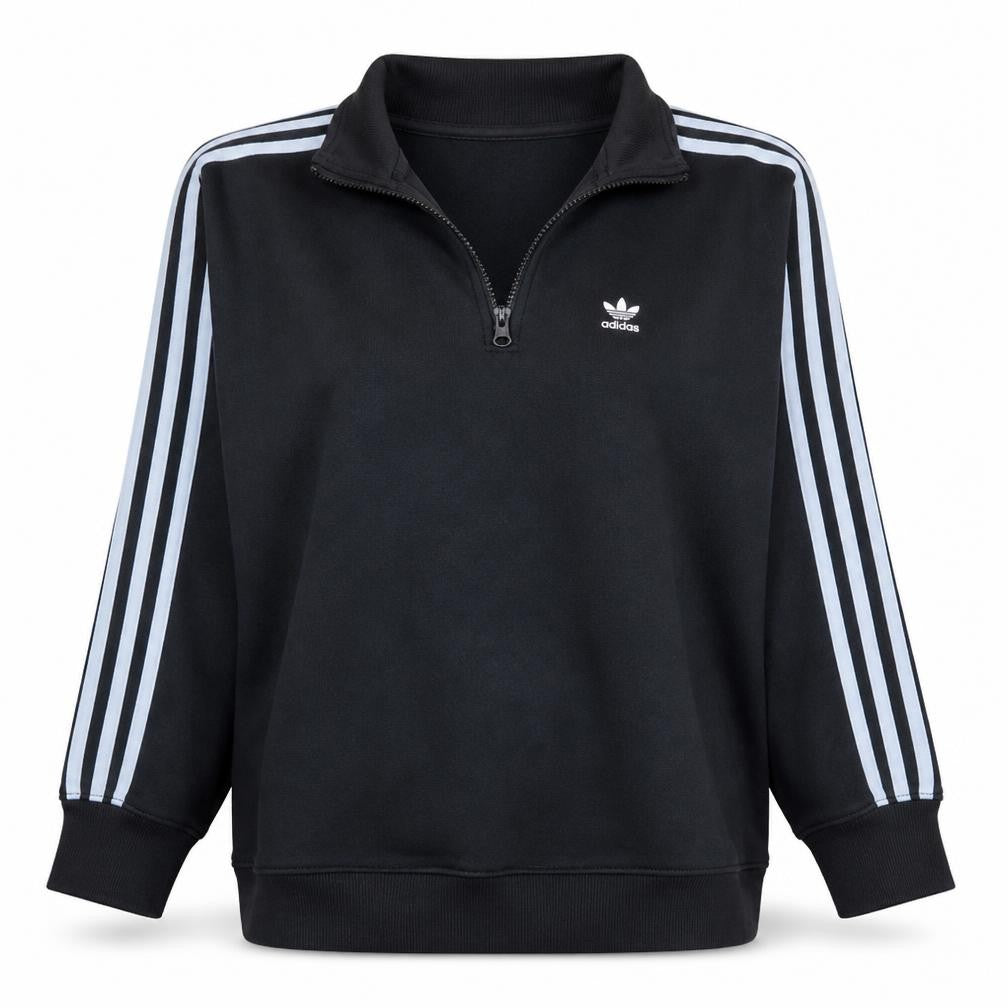 Adidas Women Black 1/4 Zip Sweatshirt UK 8 Classic Logo Pullover
