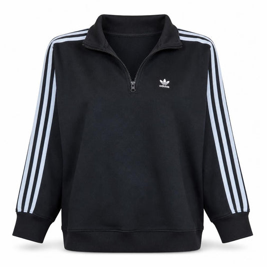 Adidas Women Black 1/4 Zip Sweatshirt UK 8 Classic Logo Pullover