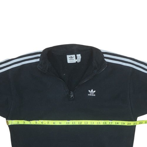 Adidas Women Black 1/4 Zip Sweatshirt UK 8 Classic Logo Pullover