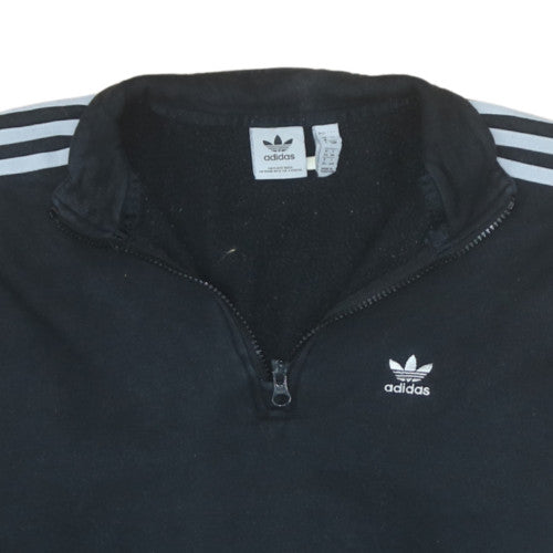 Adidas Women Black 1/4 Zip Sweatshirt UK 8 Classic Logo Pullover