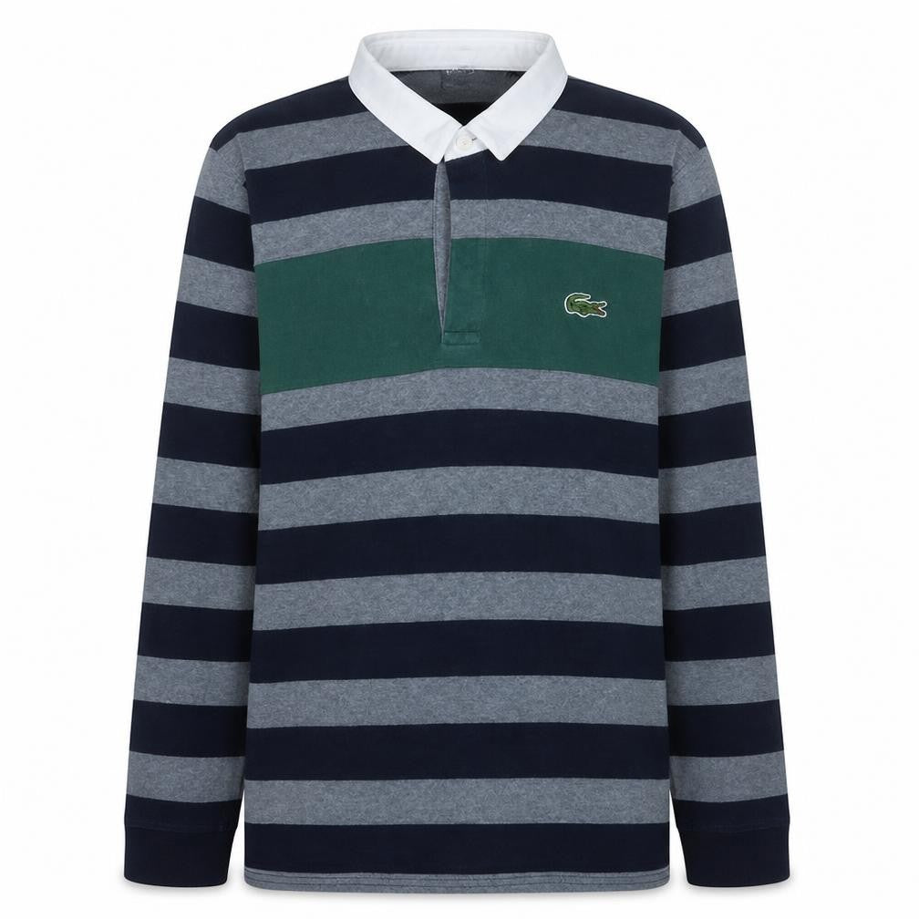 Lacoste Men's Blue Striped Collared Henley Sweatshirt XL