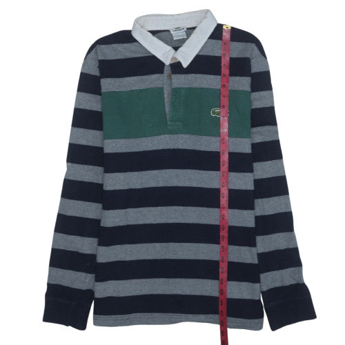 Lacoste Men's Blue Striped Collared Henley Sweatshirt XL