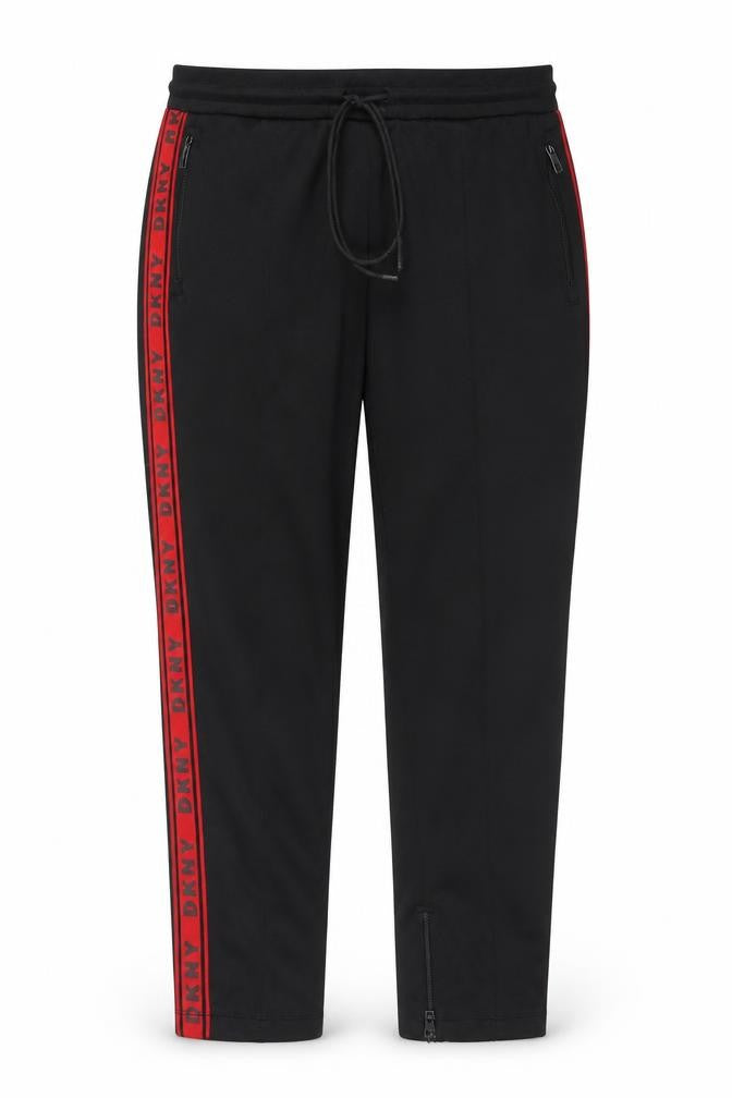 DKNY Men's Black L Track Pants with Red Logo Trim Elastic Waist