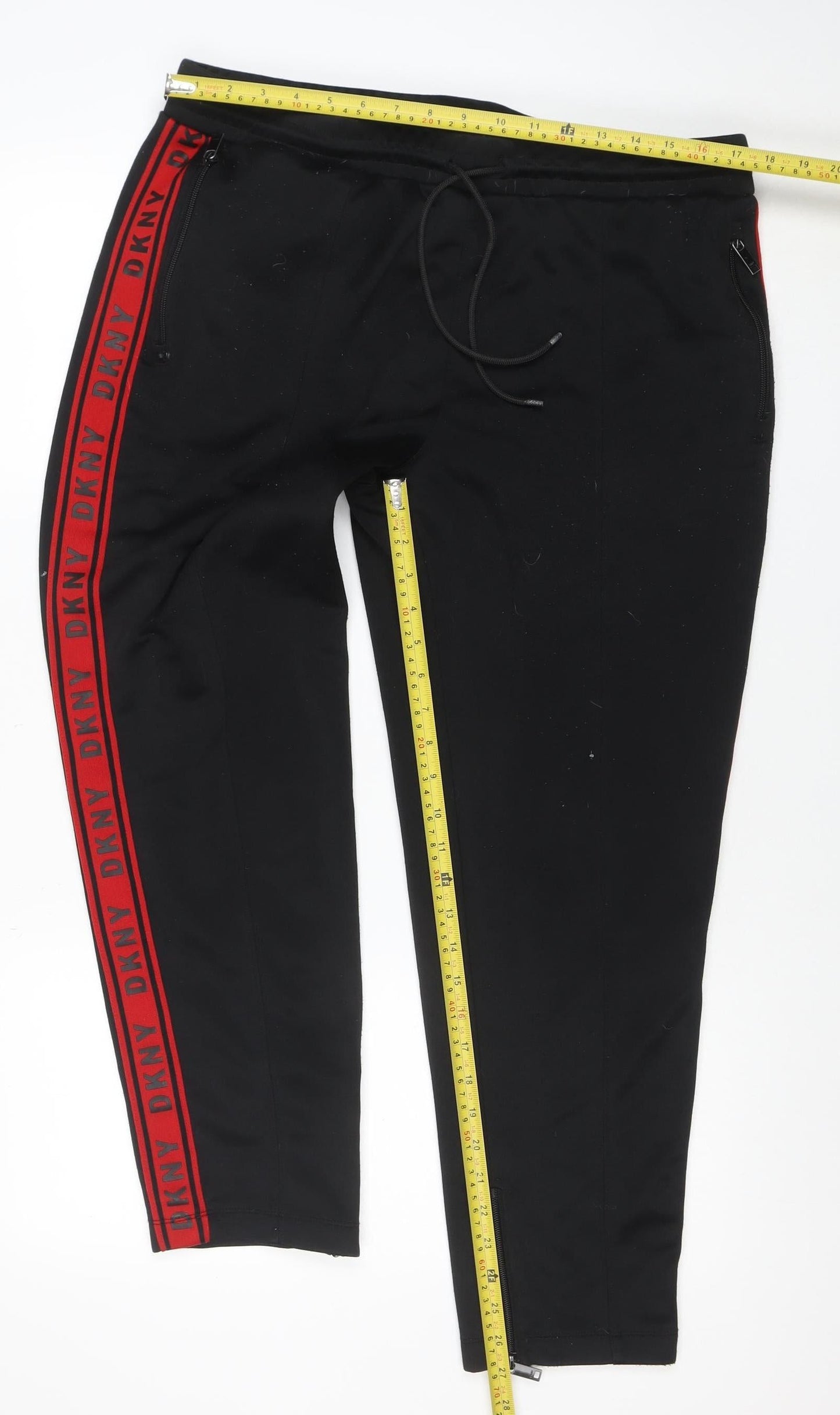 DKNY Men's Black L Track Pants with Red Logo Trim Elastic Waist