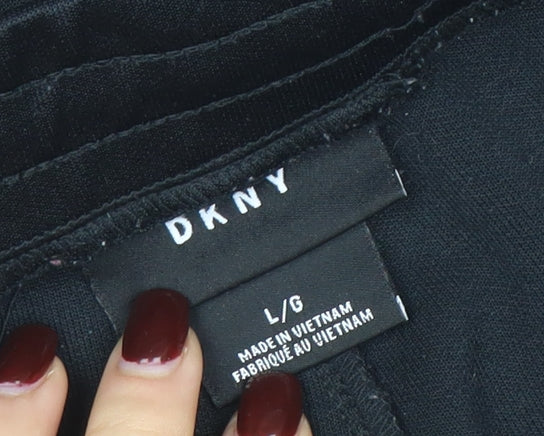 DKNY Men's Black L Track Pants with Red Logo Trim Elastic Waist