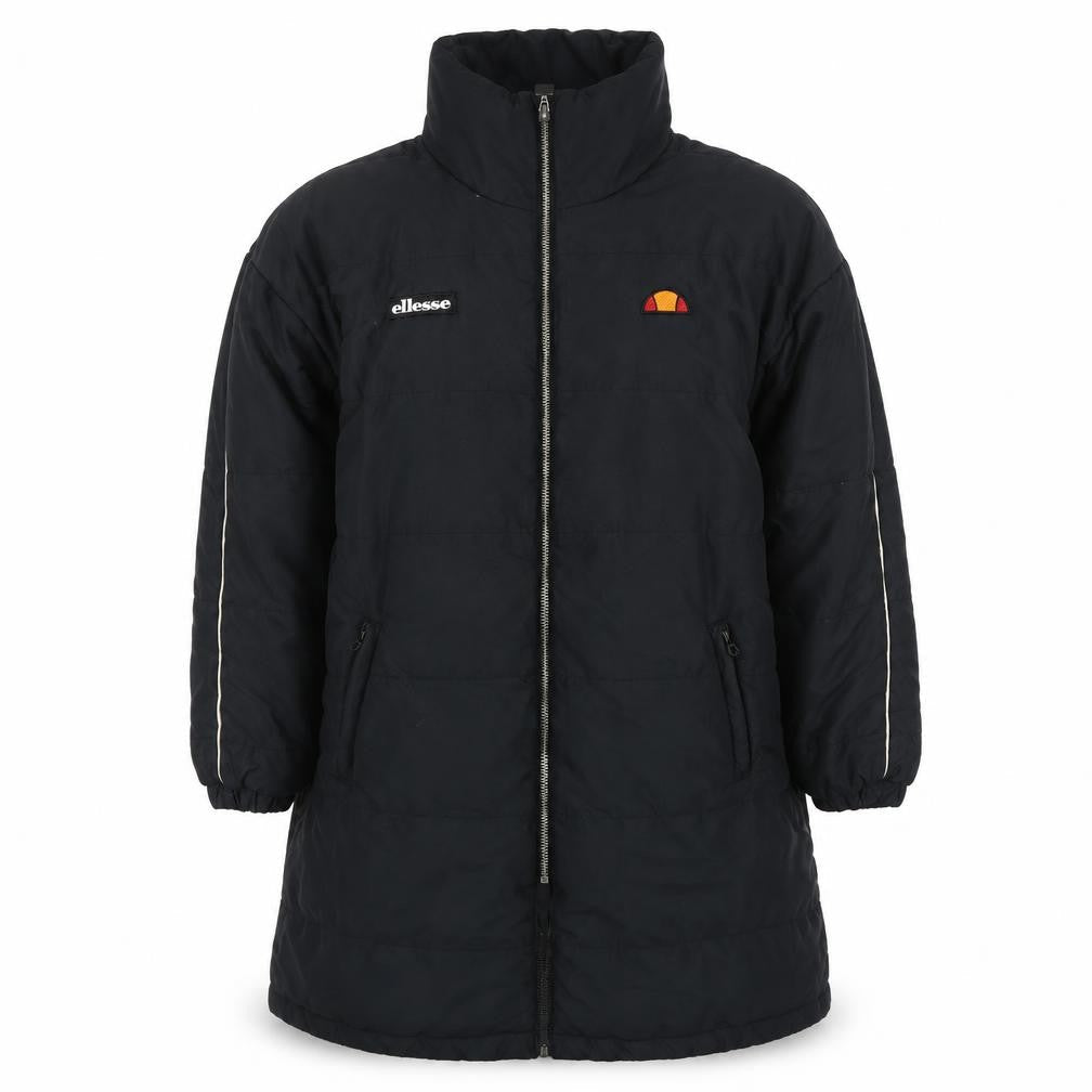 Ellesse Women's Black Long Puffer Coat UK 10 Full Zip Lined Winter Jacket