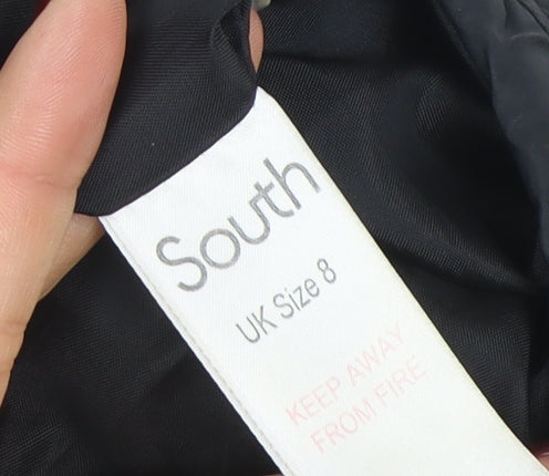 South Women’s Black Quilted Hooded Jacket UK 8 Faux Fur Trim