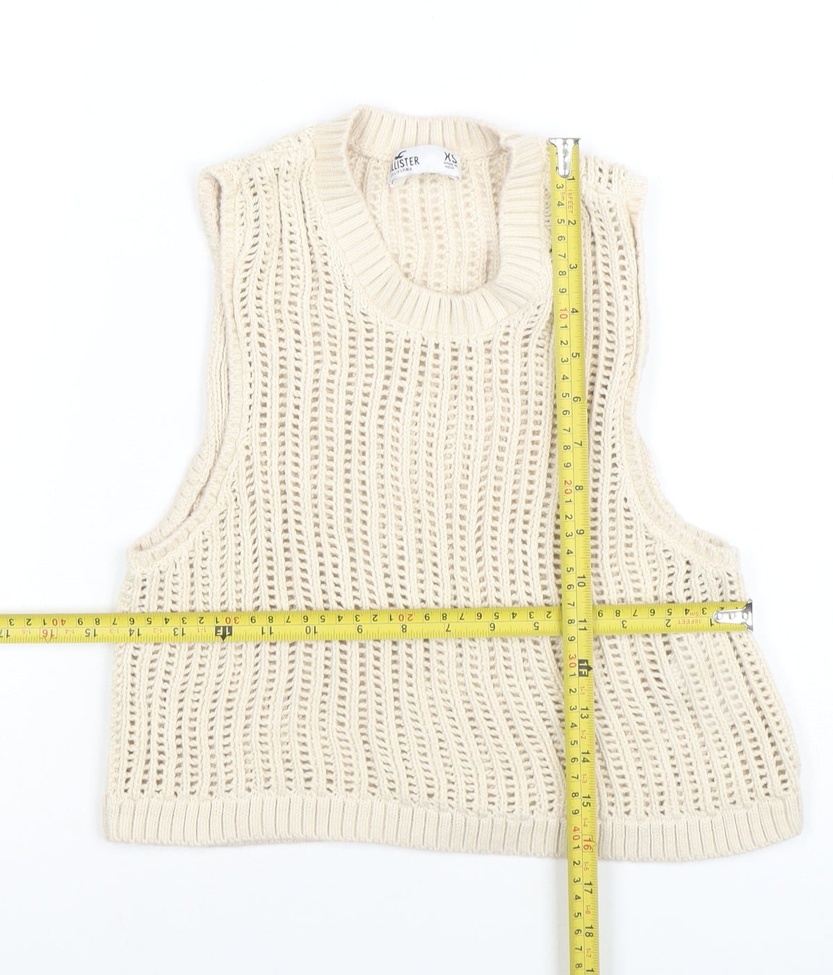 Hollister Women's Beige XS Open Knit Sleeveless Cotton Vest