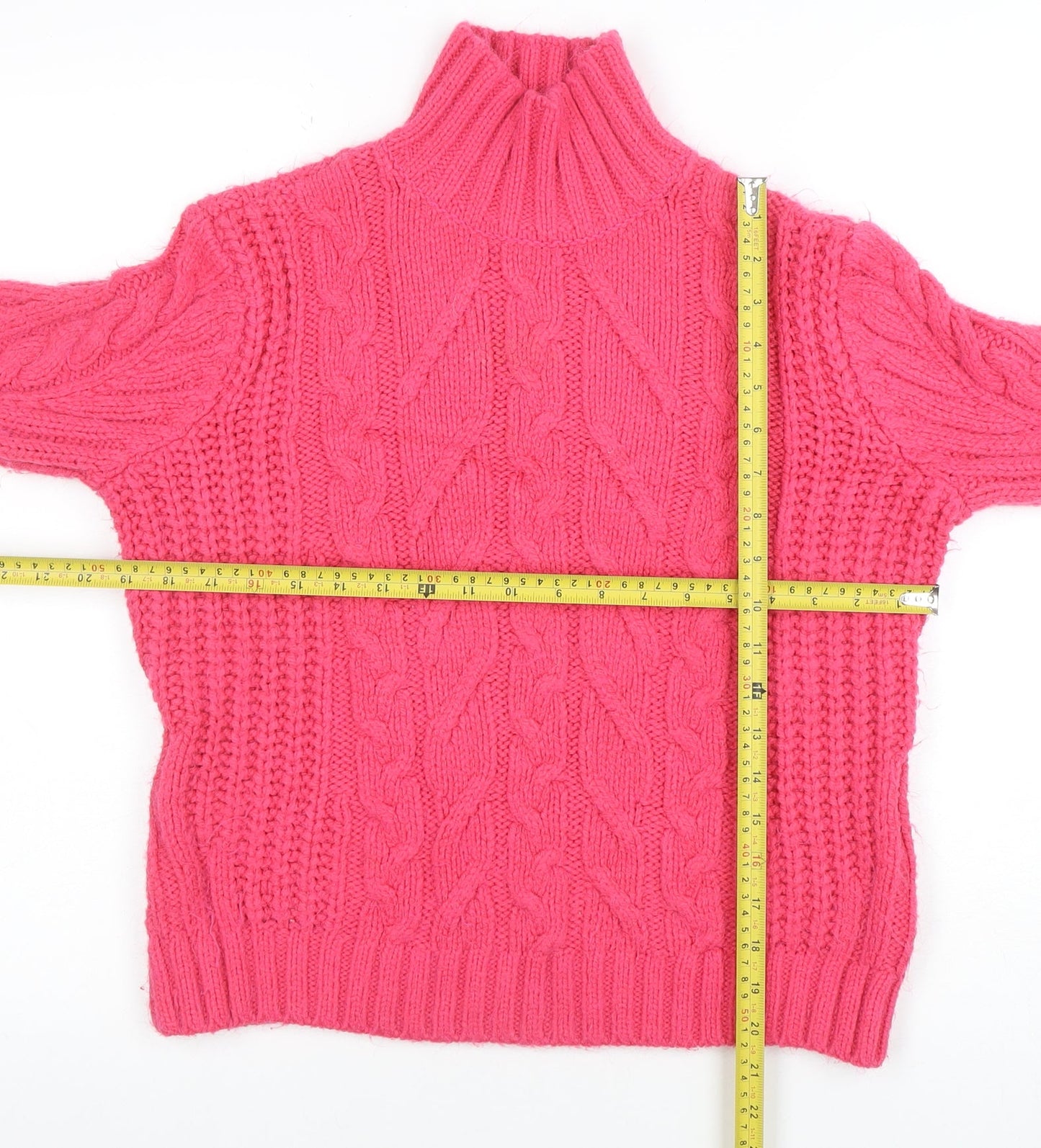 Marks and Spencer Women’s Pink Roll Neck Chunky Cable Knit Jumper Size S