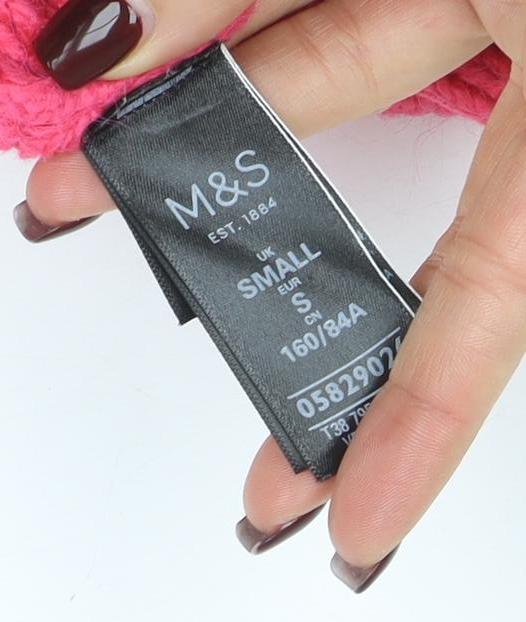 Marks and Spencer Women’s Pink Roll Neck Chunky Cable Knit Jumper Size S