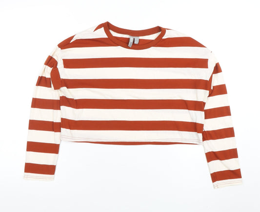 ASOS Women’s Multicoloured Striped Cropped Long Sleeve T-Shirt Size 10