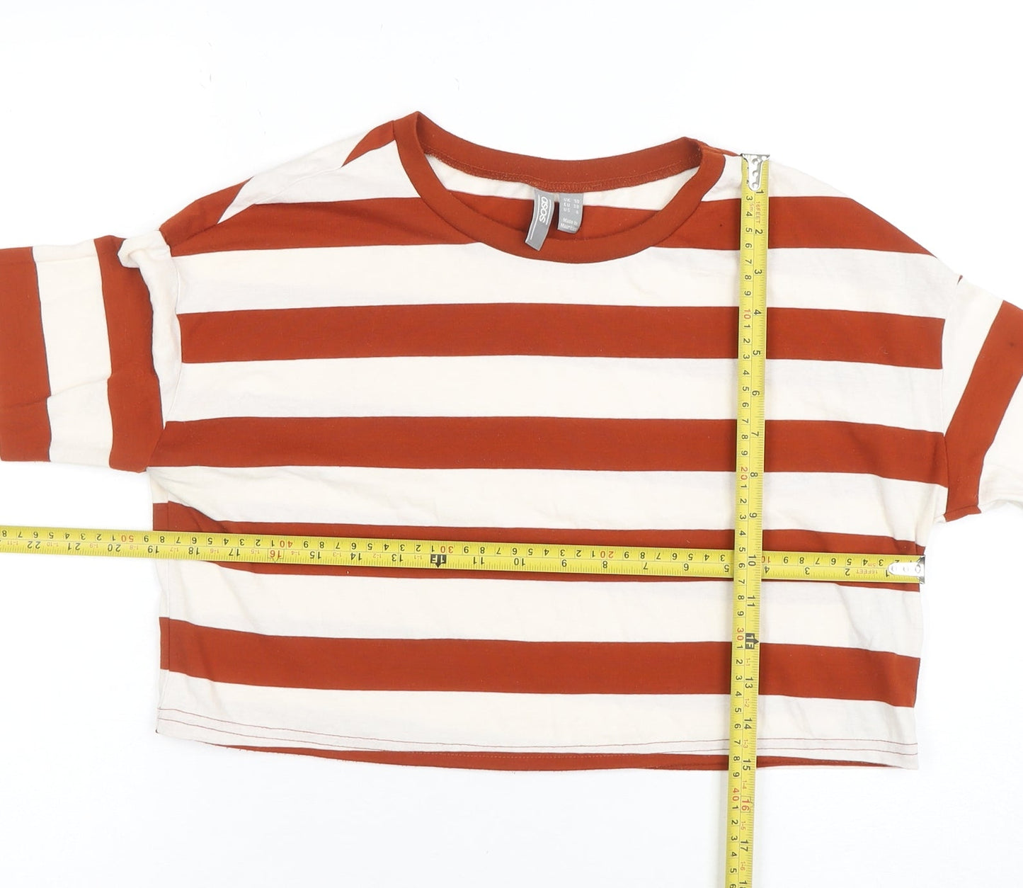 ASOS Women’s Multicoloured Striped Cropped Long Sleeve T-Shirt Size 10