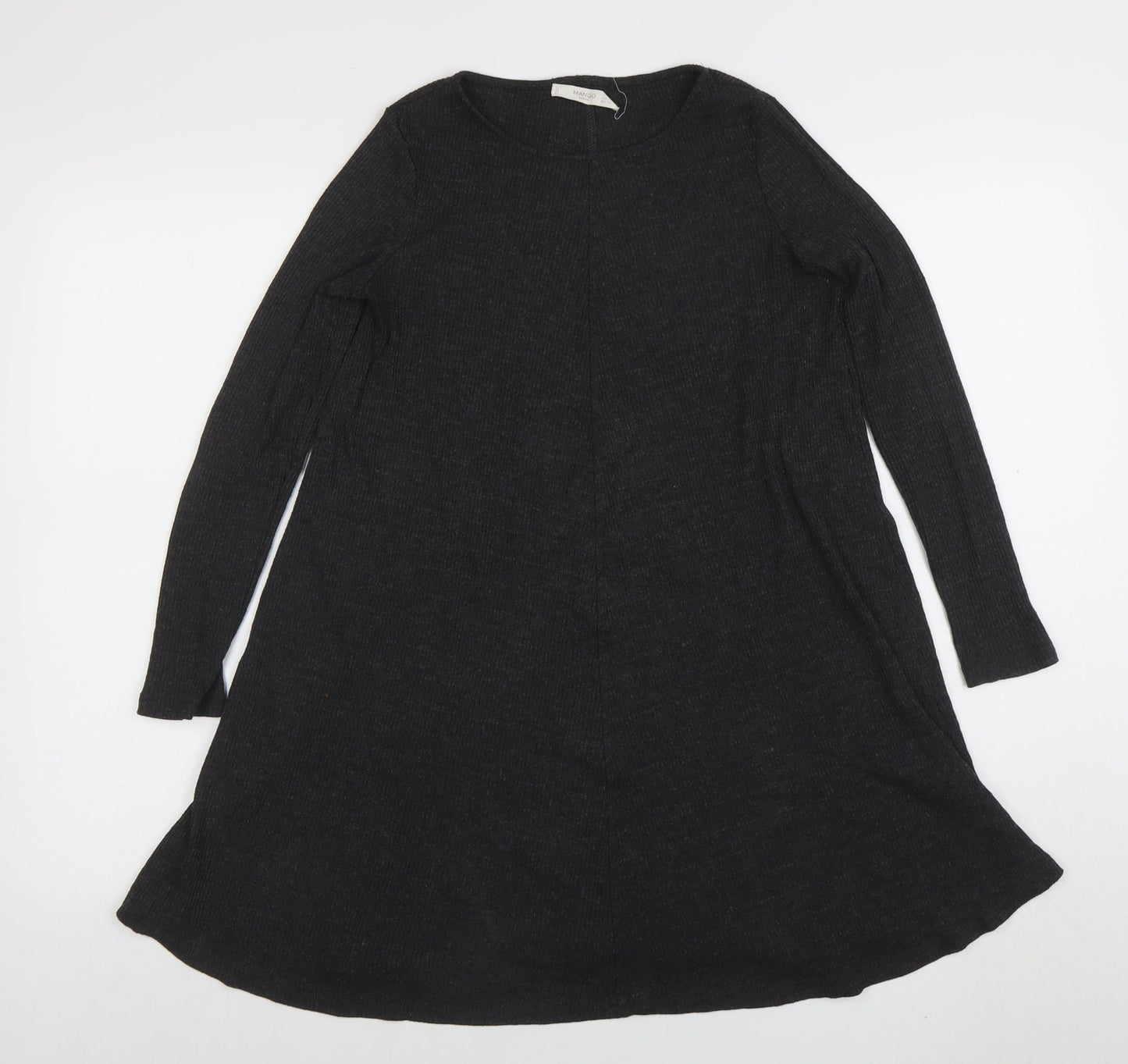 Mango Women Black Knit Long Sleeve A-Line Knee Length Dress Size 10