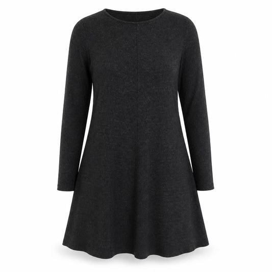 Mango Women Black Knit Long Sleeve A-Line Knee Length Dress Size 10
