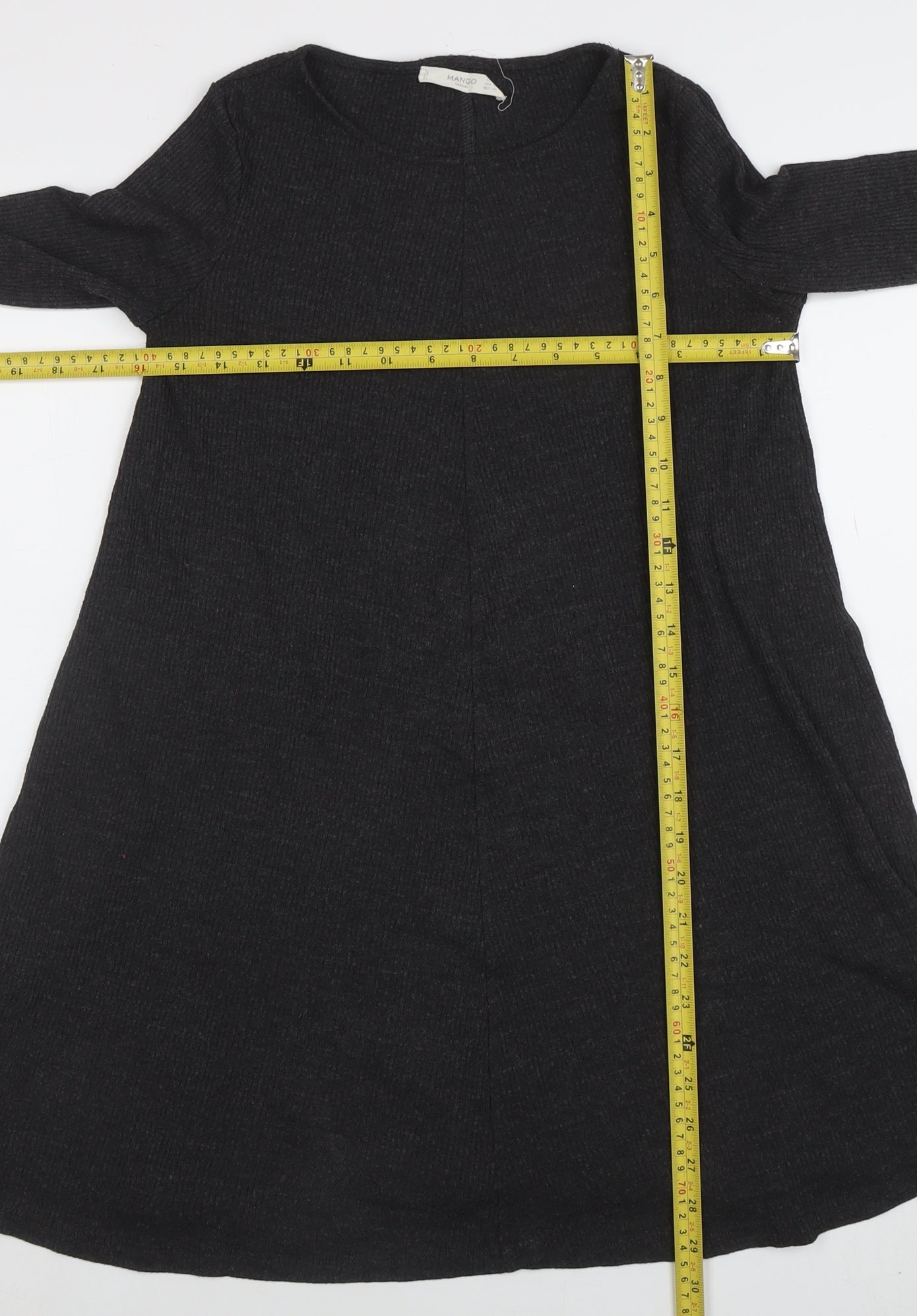 Mango Women Black Knit Long Sleeve A-Line Knee Length Dress Size 10