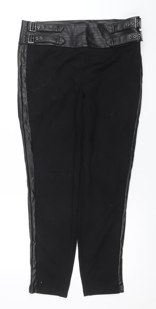 Rick Cardona Women’s Black Belted Faux Leather Panel Leggings Size 16