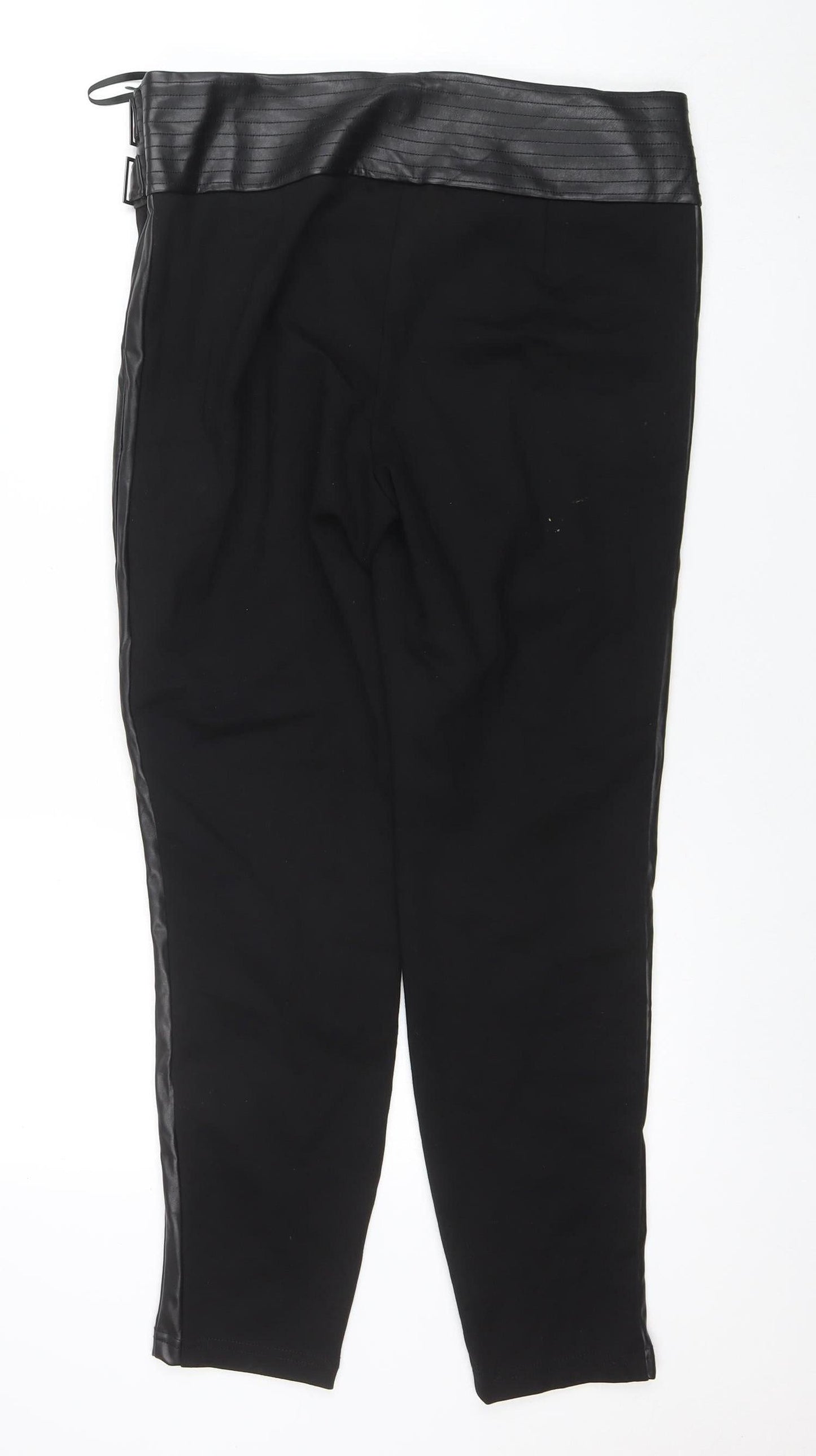 Rick Cardona Women’s Black Belted Faux Leather Panel Leggings Size 16