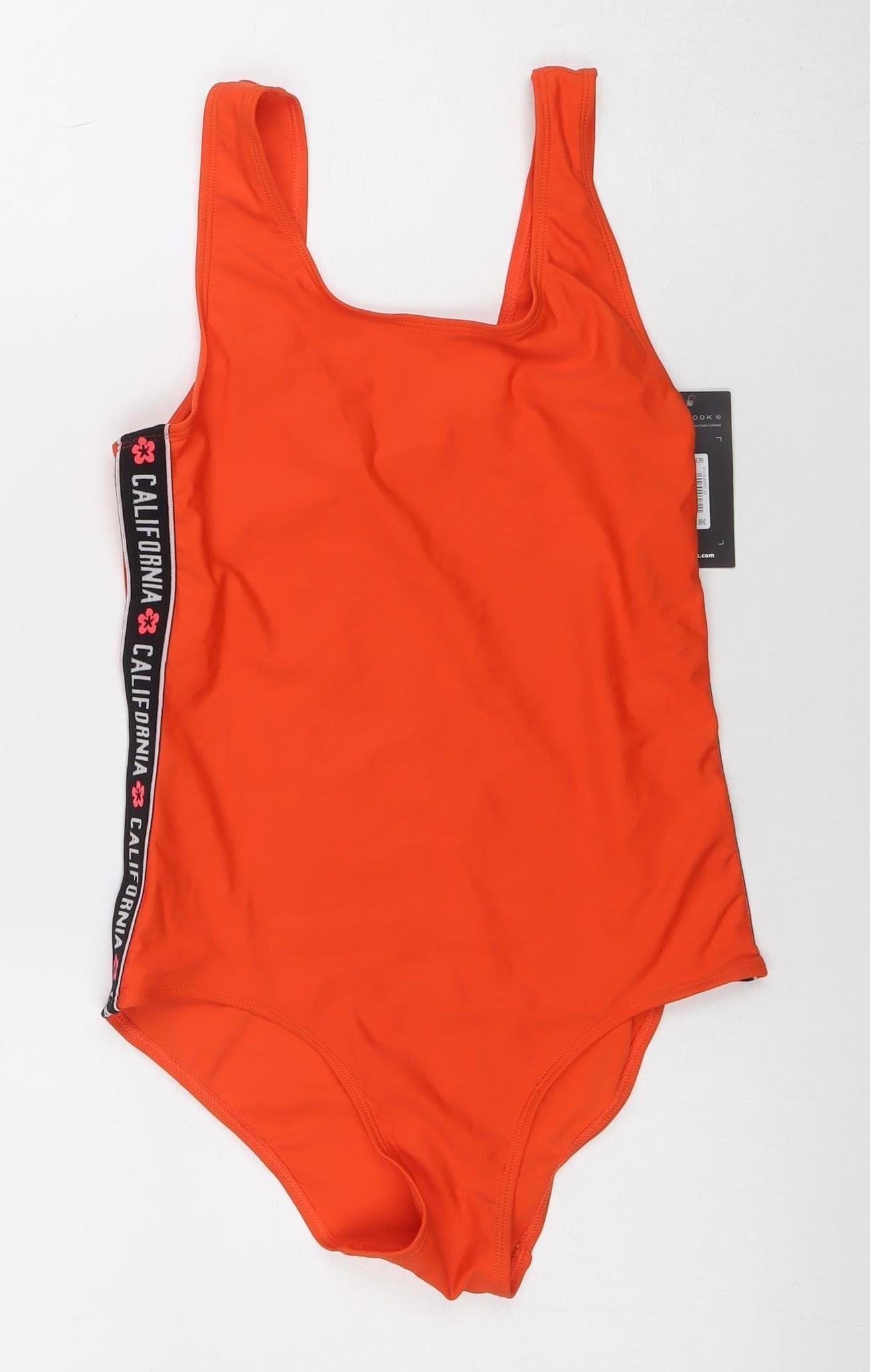 New Look Girls Orange One Piece Swimsuit 14-15 Years Quick Dry