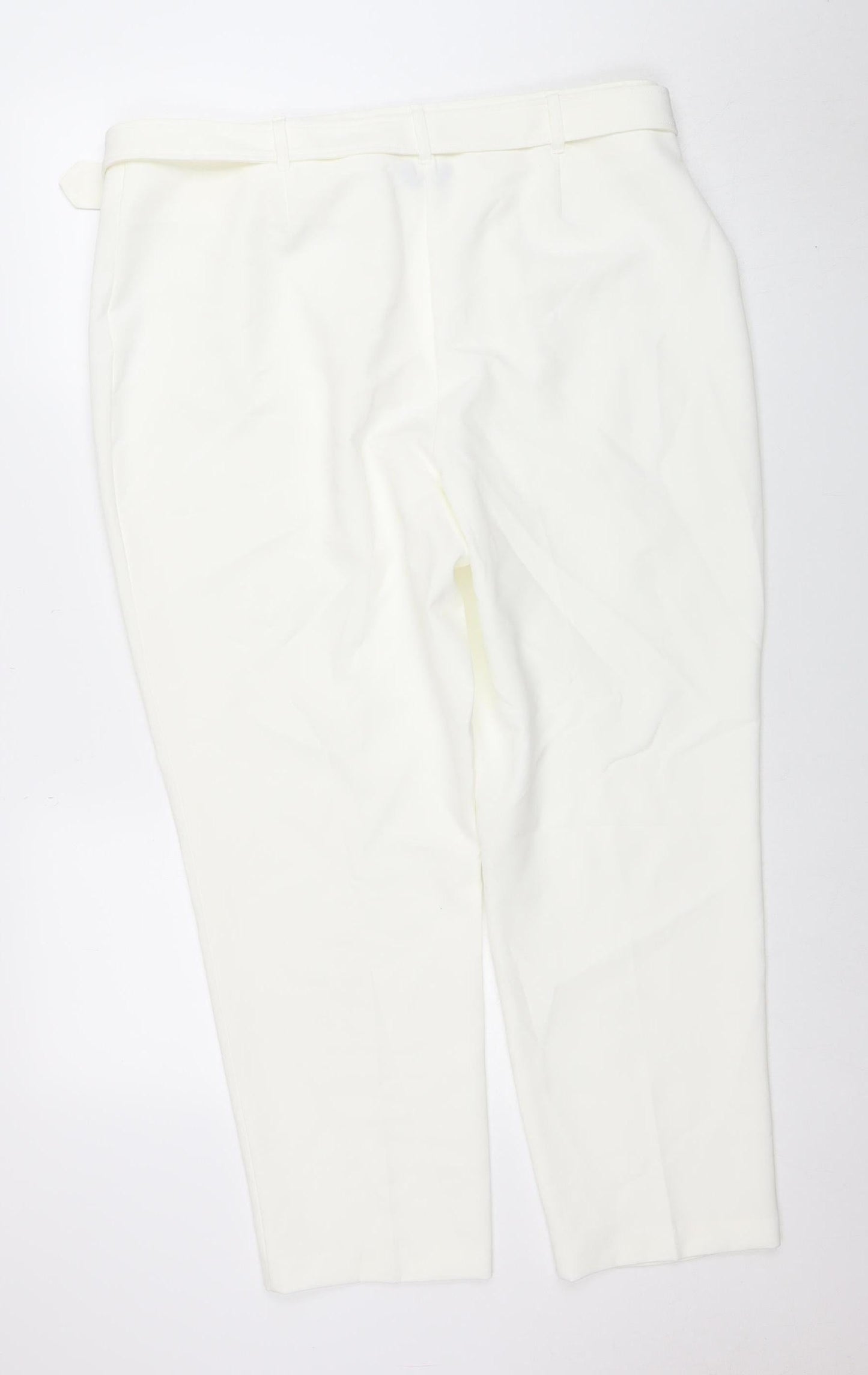 M&Co Women’s Ivory Belted Stretch Tapered Trousers Size 18