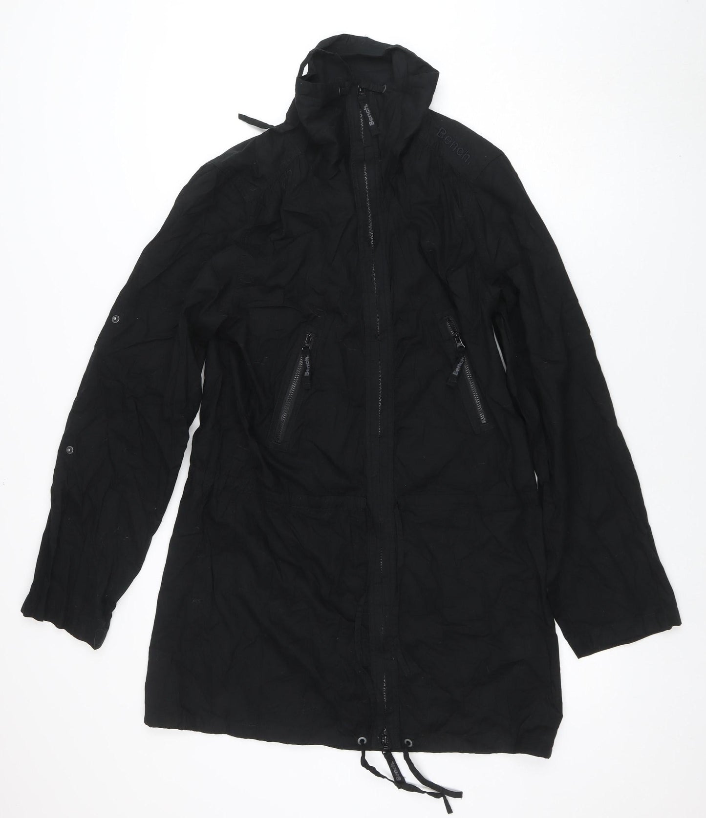 Bench Women's Black Long Hooded Cotton Parka Jacket Size M