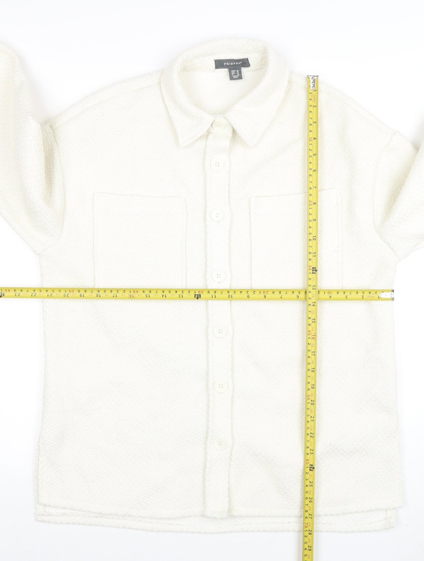Primark Women Ivory Bouclé Button Up Regular Fit Blazer Size 10