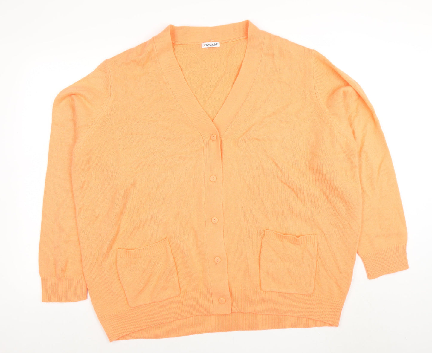Damart Women Orange V-Neck Button Cardigan XL Acrylic Knit