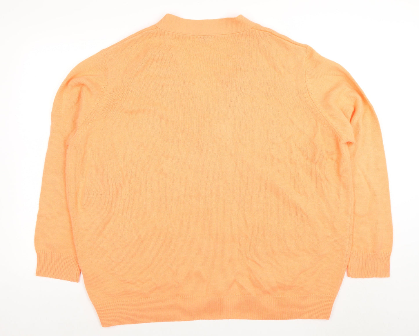 Damart Women Orange V-Neck Button Cardigan XL Acrylic Knit